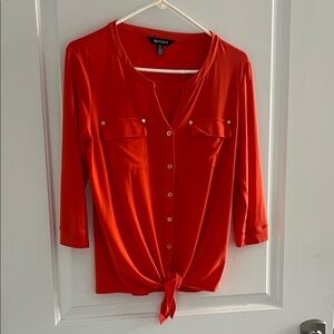 Ellen Tracy Orange Button-Down Shirt with Tie